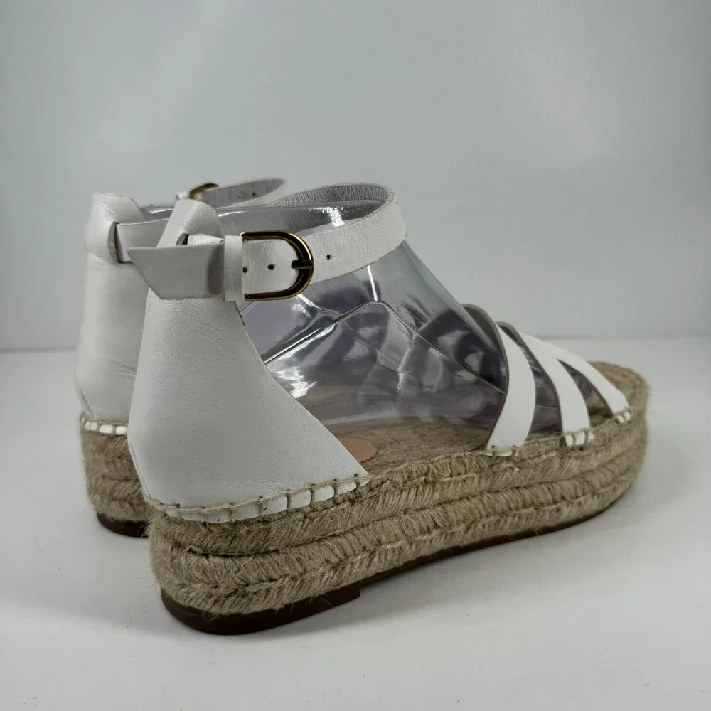 J. Crew Women's 8 White Leather Ankle Strap Gladiator Espadrille Flatform Sandal